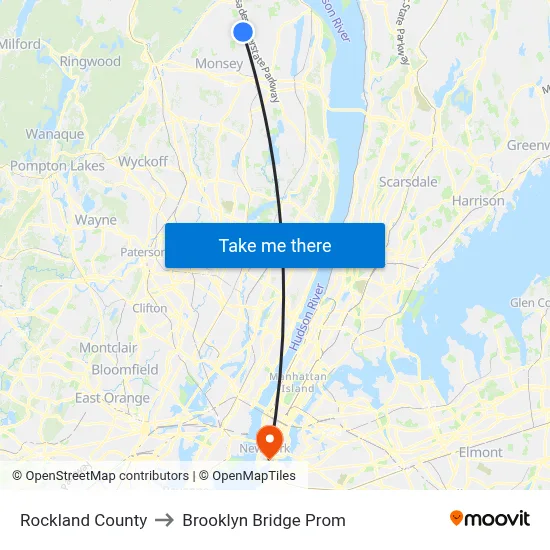Rockland County to Brooklyn Bridge Prom map