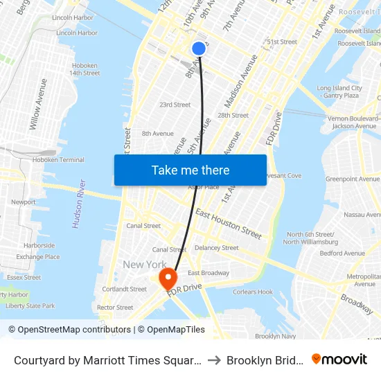 Courtyard by Marriott Times Square West New York to Brooklyn Bridge Prom map
