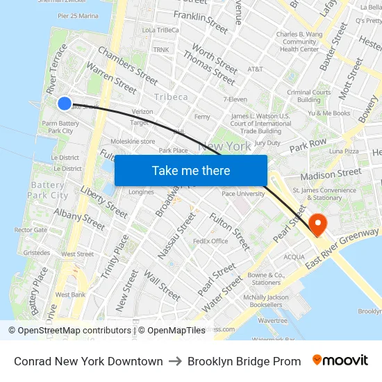 Conrad New York Downtown to Brooklyn Bridge Prom map