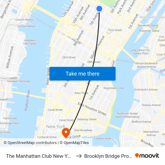 The Manhattan Club New York to Brooklyn Bridge Prom map