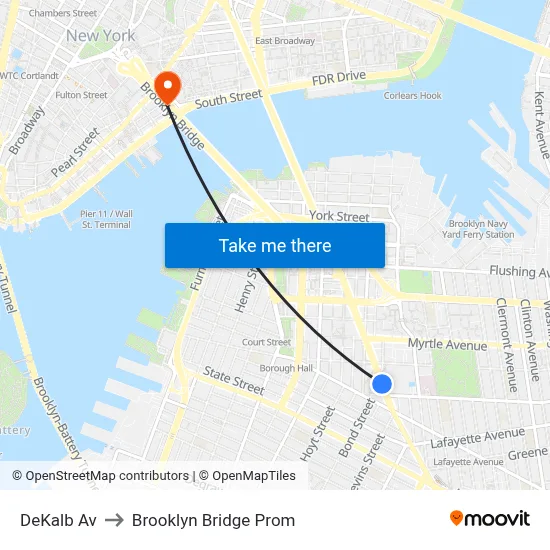 DeKalb Av to Brooklyn Bridge Prom map