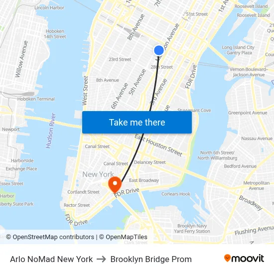 Arlo NoMad New York to Brooklyn Bridge Prom map