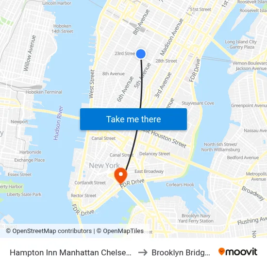 Hampton Inn Manhattan Chelsea New York to Brooklyn Bridge Prom map