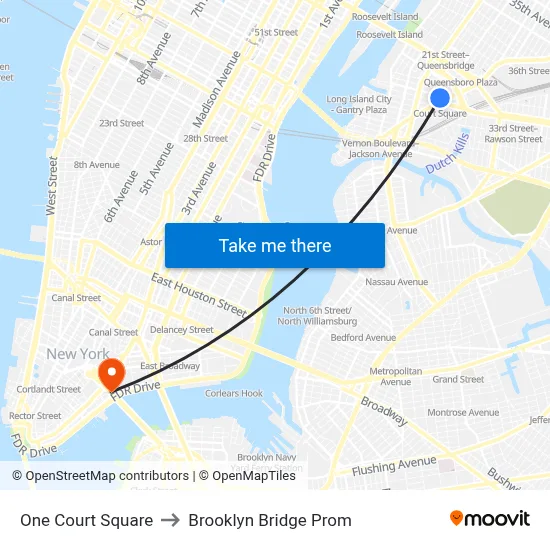 One Court Square to Brooklyn Bridge Prom map