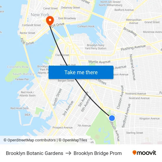 Brooklyn Botanic Gardens to Brooklyn Bridge Prom map