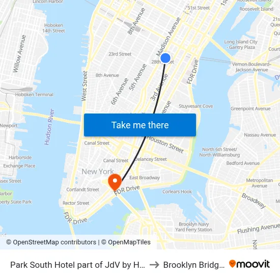 Park South Hotel part of JdV by Hyatt New York to Brooklyn Bridge Prom map