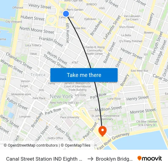 Canal Street Station IND Eighth Avenue Line to Brooklyn Bridge Prom map