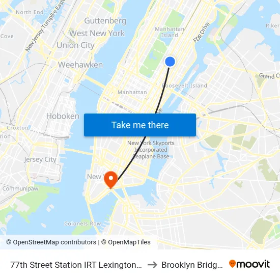 77th Street Station IRT Lexington Avenue Line to Brooklyn Bridge Prom map
