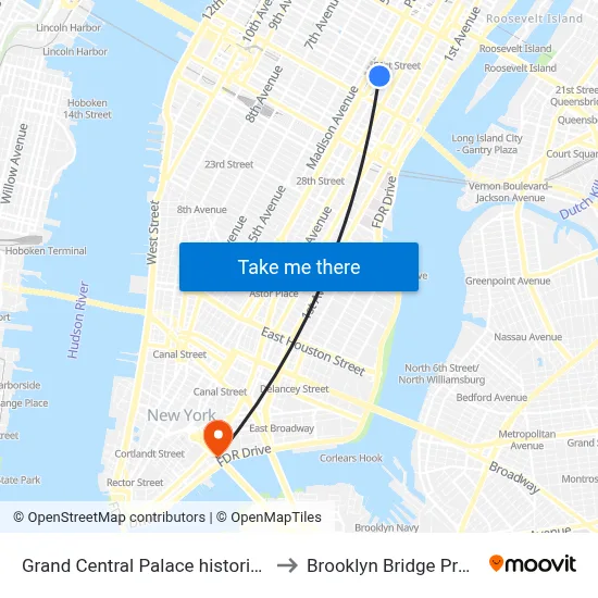 Grand Central Palace historical to Brooklyn Bridge Prom map