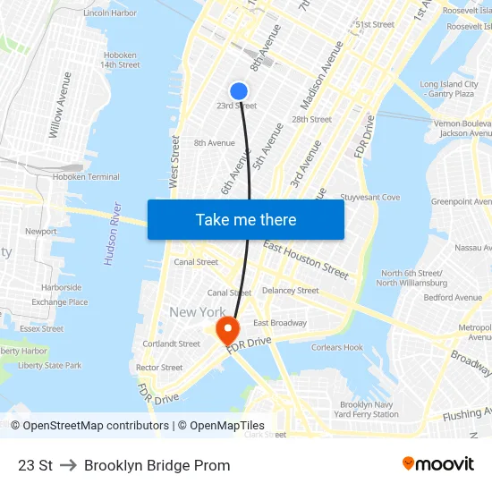 23 St to Brooklyn Bridge Prom map