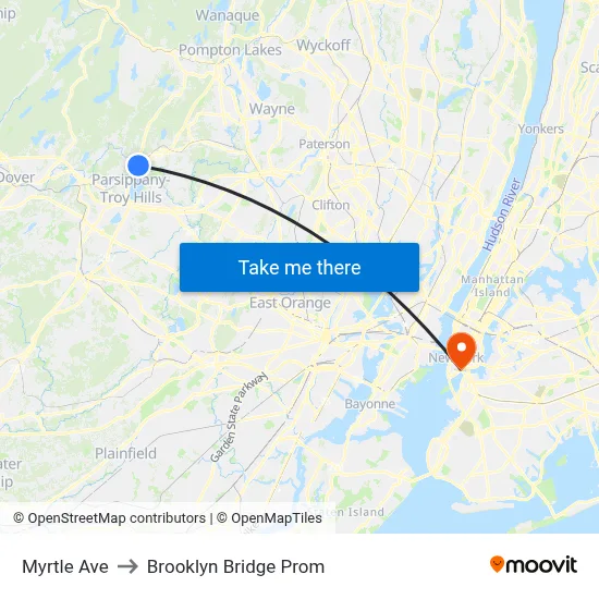 Myrtle Ave to Brooklyn Bridge Prom map