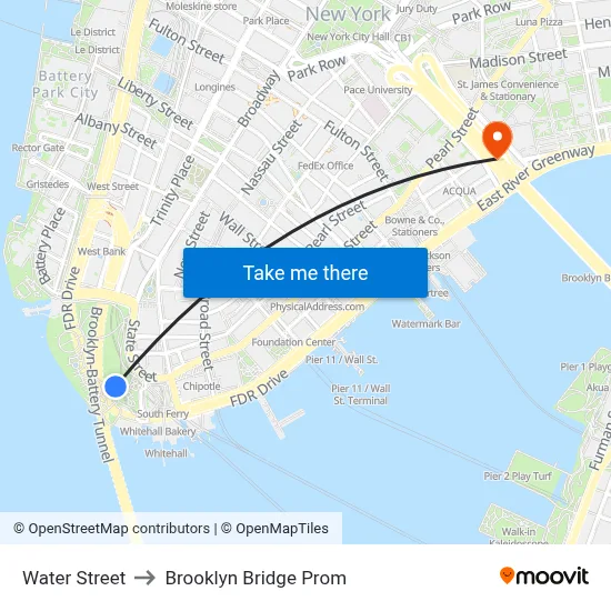 Water Street to Brooklyn Bridge Prom map