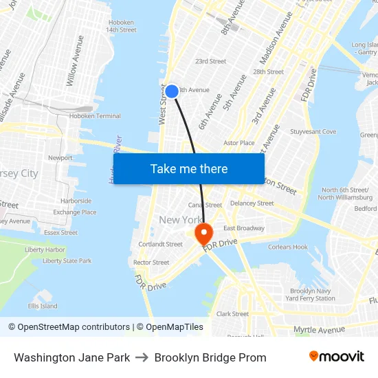 Washington Jane Park to Brooklyn Bridge Prom map
