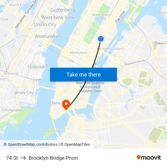 74 St to Brooklyn Bridge Prom map