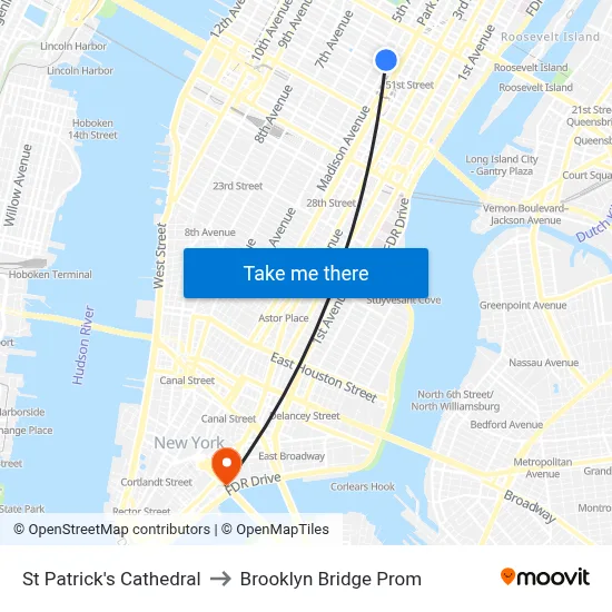 St Patrick's Cathedral to Brooklyn Bridge Prom map