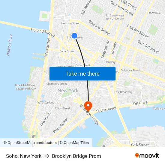 Soho, New York to Brooklyn Bridge Prom map