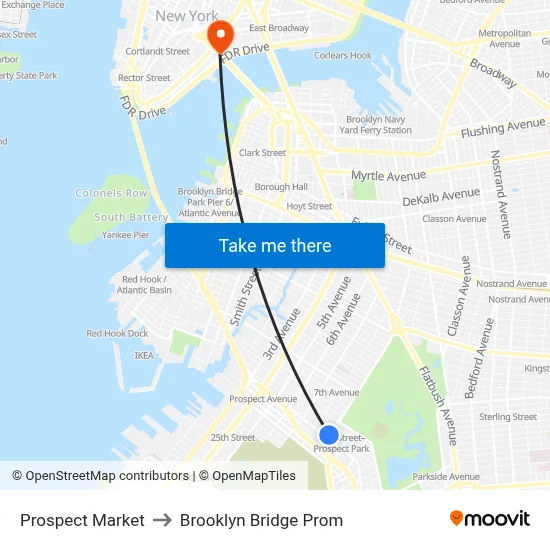 Prospect Market to Brooklyn Bridge Prom map
