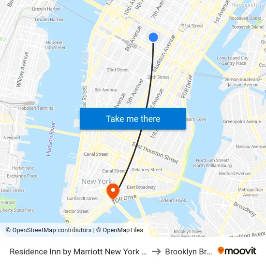 Residence Inn by Marriott New York Manhattan/Times Square to Brooklyn Bridge Prom map
