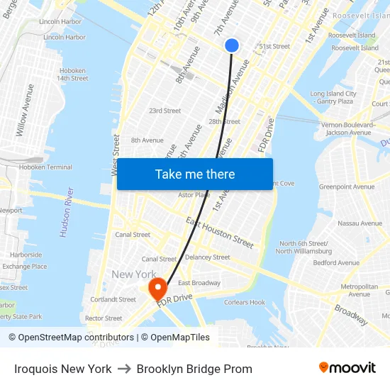 Iroquois New York to Brooklyn Bridge Prom map