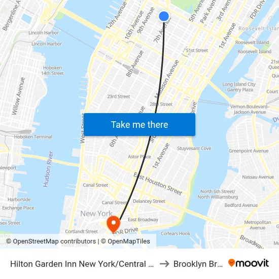 Hilton Garden Inn New York/Central Park South-Midtown West to Brooklyn Bridge Prom map