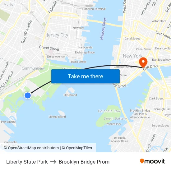 Liberty State Park to Brooklyn Bridge Prom map