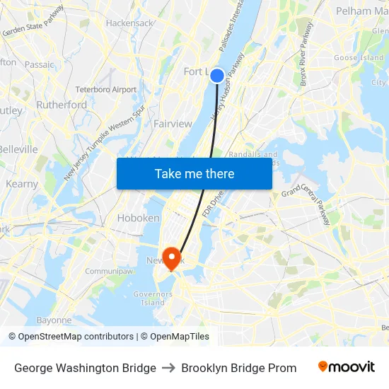 George Washington Bridge to Brooklyn Bridge Prom map
