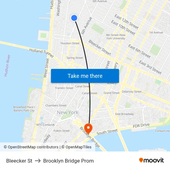 Bleecker St to Brooklyn Bridge Prom map