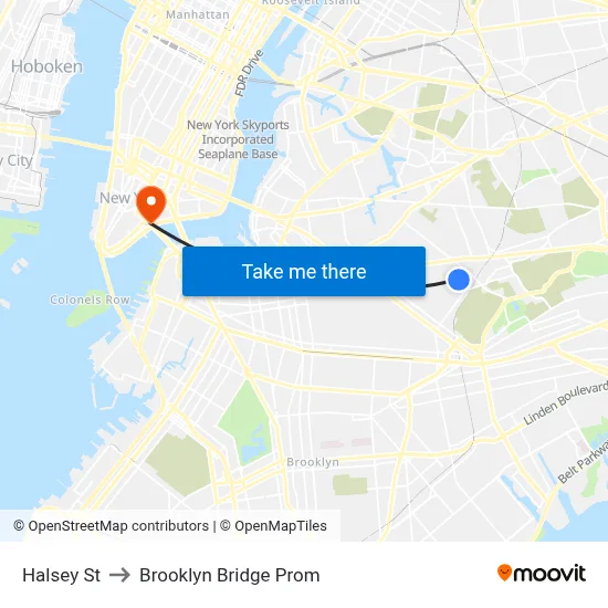 Halsey St to Brooklyn Bridge Prom map