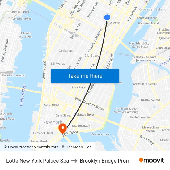 Lotte New York Palace Spa to Brooklyn Bridge Prom map