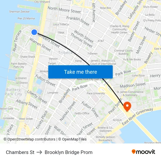 Chambers St to Brooklyn Bridge Prom map