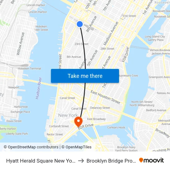 Hyatt Herald Square New York to Brooklyn Bridge Prom map