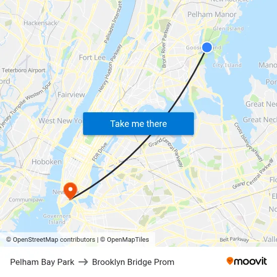 Pelham Bay Park to Brooklyn Bridge Prom map
