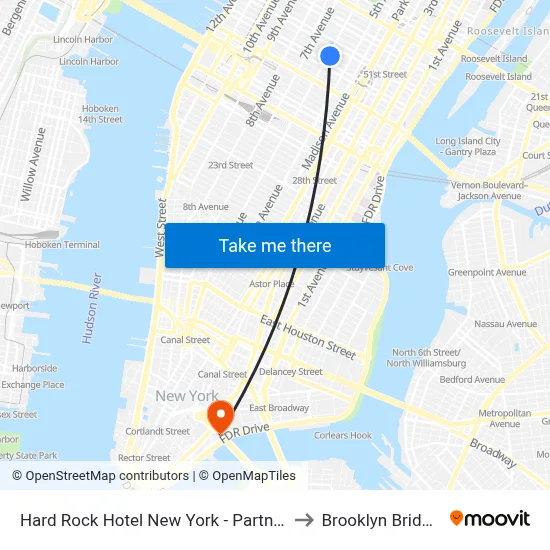 Hard Rock Hotel New York - Partner Of All Accor to Brooklyn Bridge Prom map