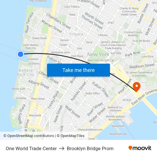 One World Trade Center to Brooklyn Bridge Prom map