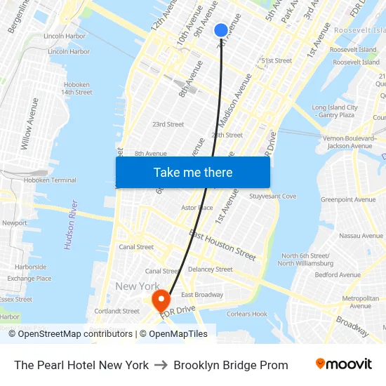 The Pearl Hotel New York to Brooklyn Bridge Prom map