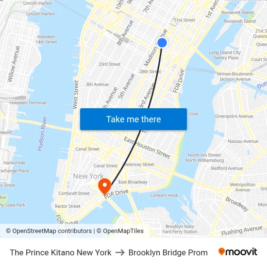 The Prince Kitano New York to Brooklyn Bridge Prom map