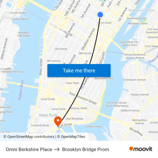 Omni Berkshire Place to Brooklyn Bridge Prom map