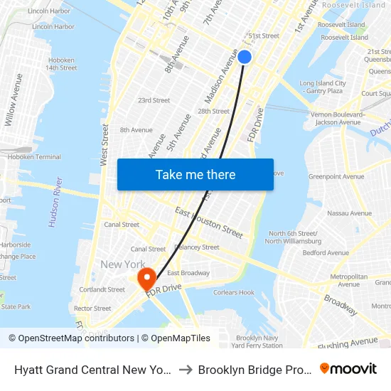 Hyatt Grand Central New York to Brooklyn Bridge Prom map