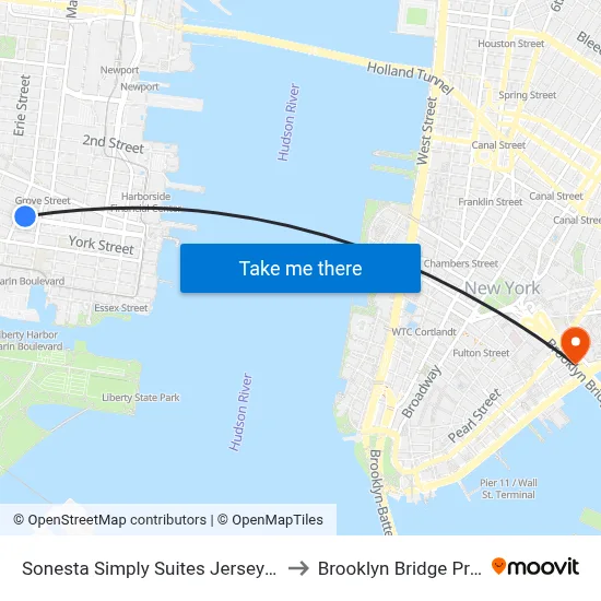 Sonesta Simply Suites Jersey City to Brooklyn Bridge Prom map