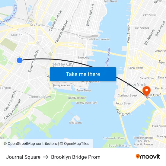 Journal Square to Brooklyn Bridge Prom map