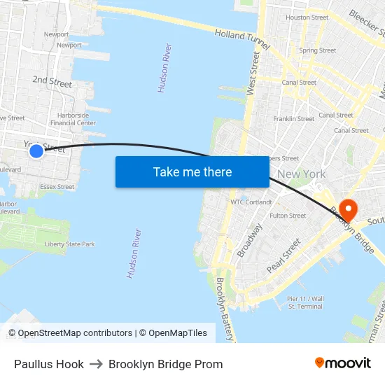 Paullus Hook to Brooklyn Bridge Prom map