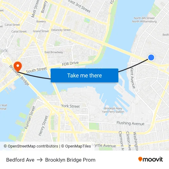 Bedford Ave to Brooklyn Bridge Prom map