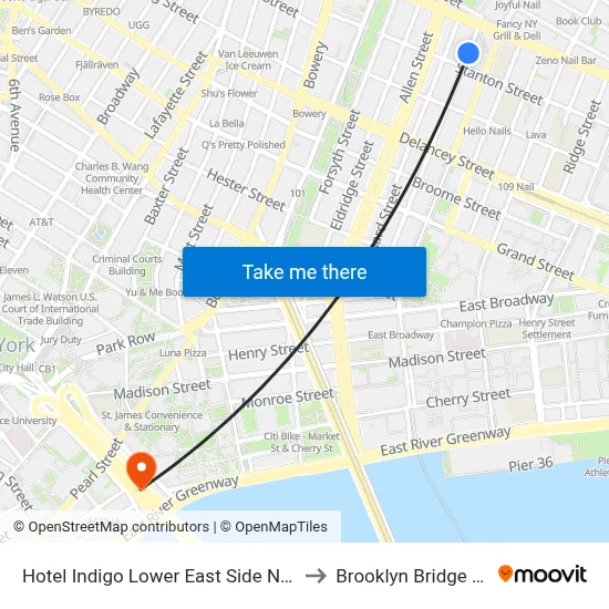 Hotel Indigo Lower East Side New York to Brooklyn Bridge Prom map