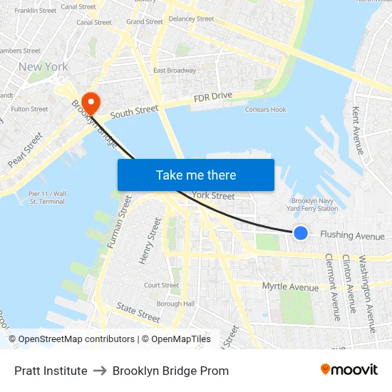 Pratt Institute to Brooklyn Bridge Prom map