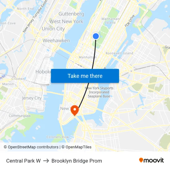 Central Park W to Brooklyn Bridge Prom map