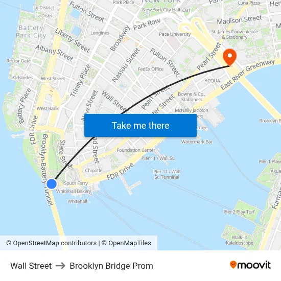 Wall Street to Brooklyn Bridge Prom map