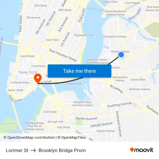 Lorimer St to Brooklyn Bridge Prom map