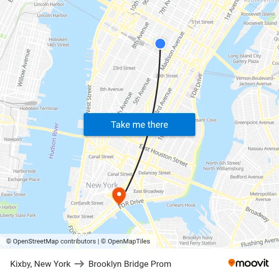 Kixby, New York to Brooklyn Bridge Prom map