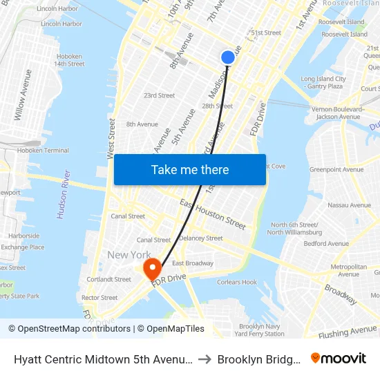 Hyatt Centric Midtown 5th Avenue New York to Brooklyn Bridge Prom map