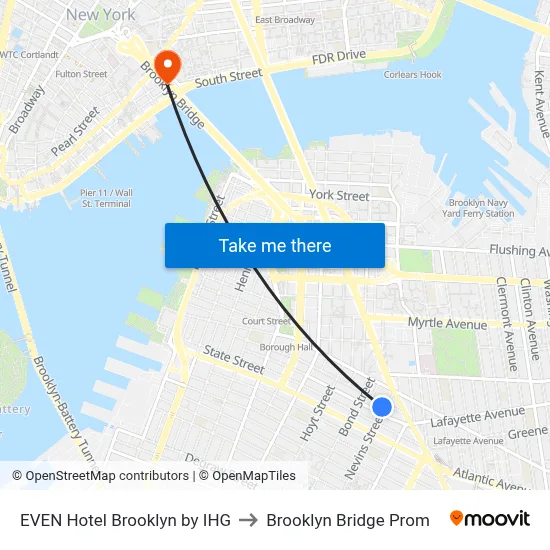 EVEN Hotel Brooklyn by IHG to Brooklyn Bridge Prom map